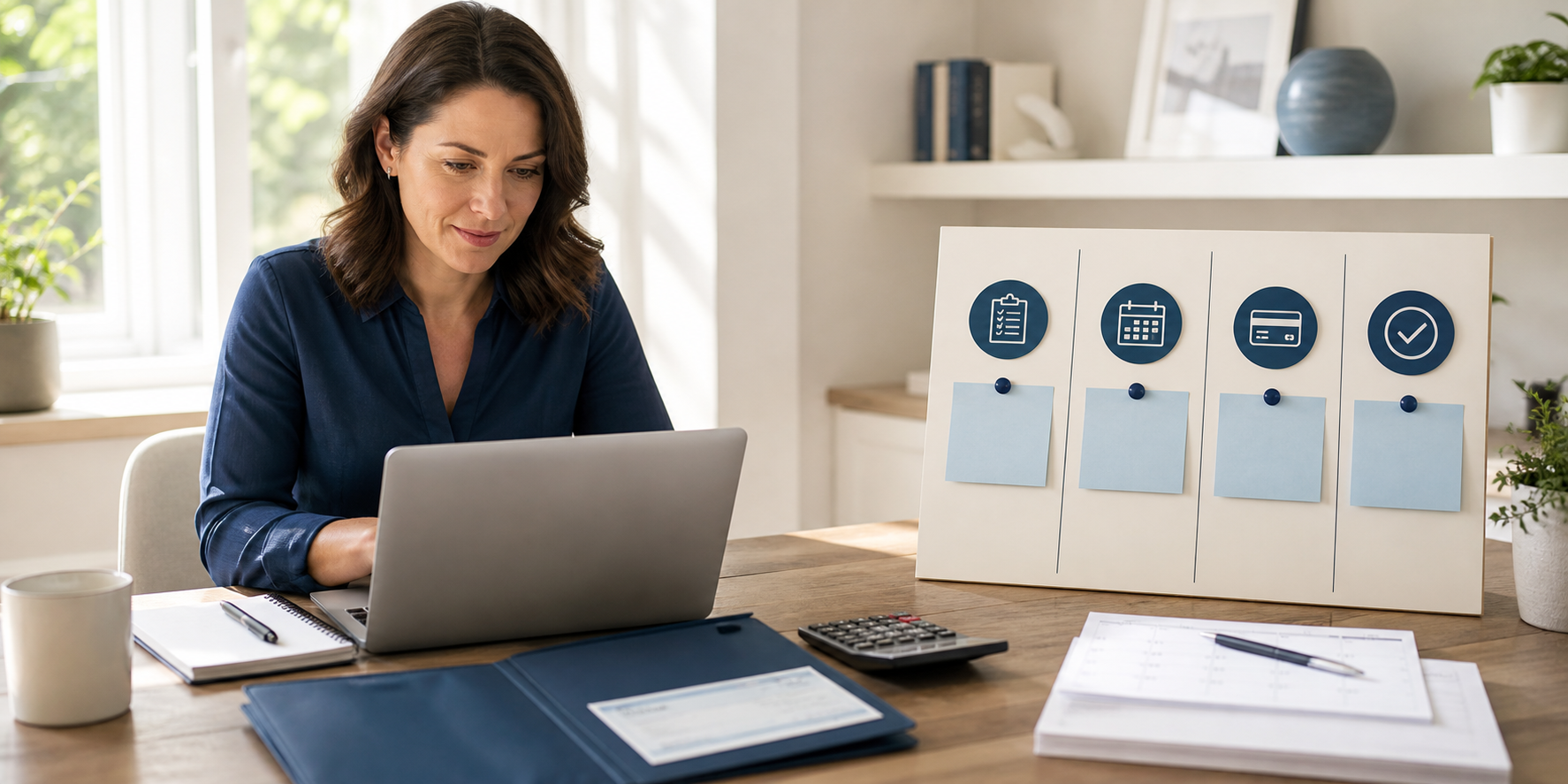 A business owner using four organized planning checkpoints for estimated tax payments