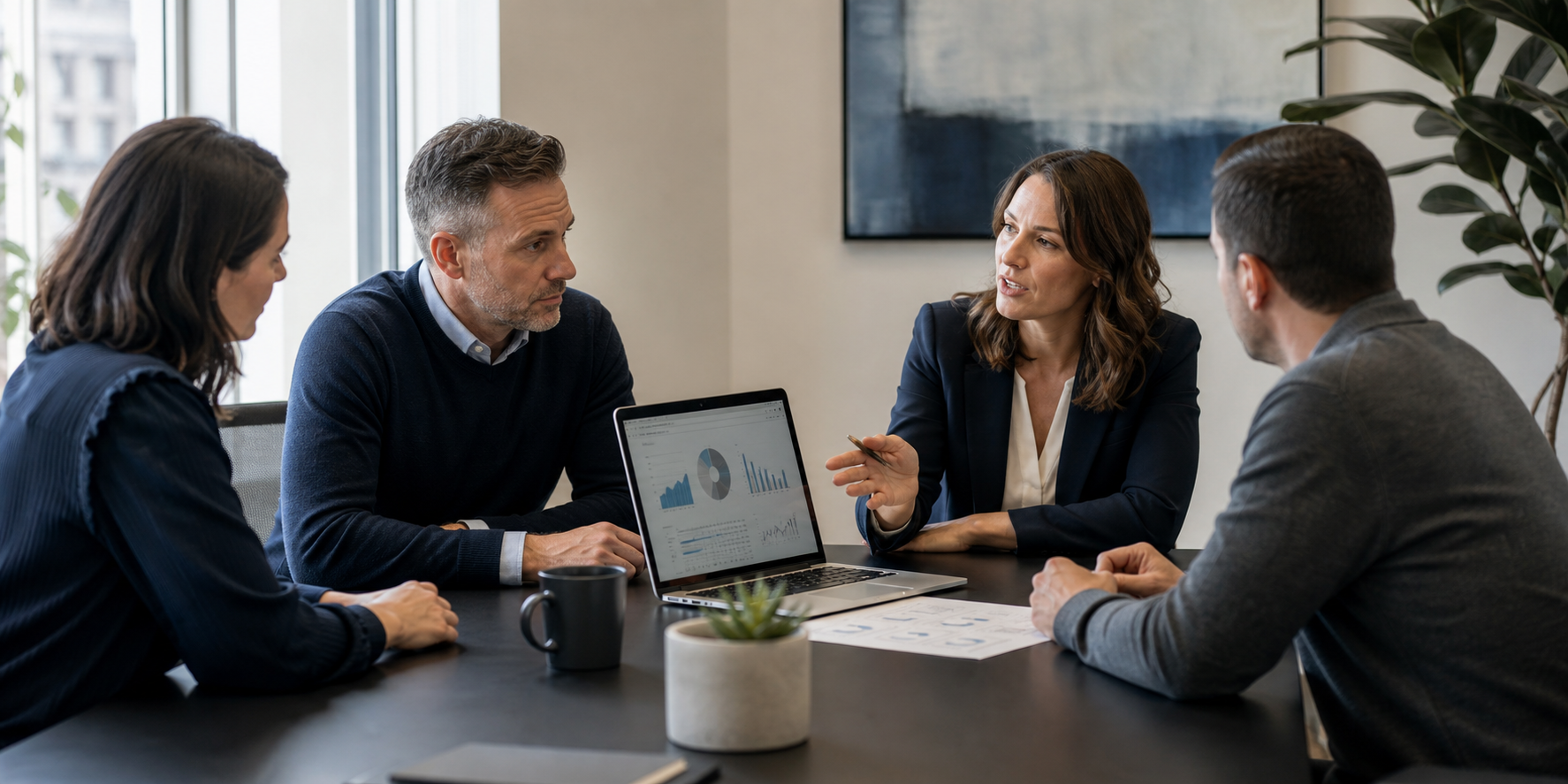 A fractional financial advisor guiding a small leadership team through a forecast